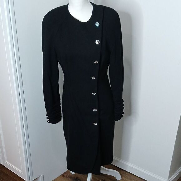 Vintage Julie Duroche Knee-Length Asymmetrical Wool Sheath Jacket Size 6 - Picture 1 of 11